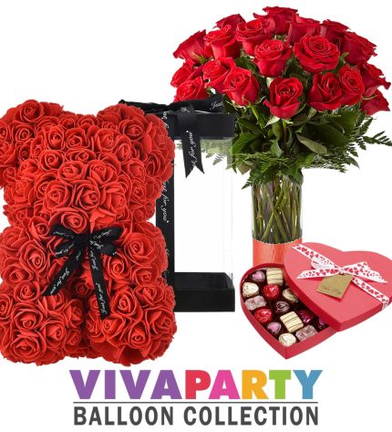 Rose Bear Hand Made Teddy Bear Flower Bear Rose Teddy Bear - Gift for Mothers Day, Valentines Day, Anniversary & Bridal Showers Weddings Clear Gift Box 10 inch