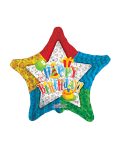 Patterned Star Prismatic Happy Birthday Foil Balloon, 18 Inch