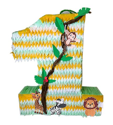 Jungle Animals Number One Shaped Pinata