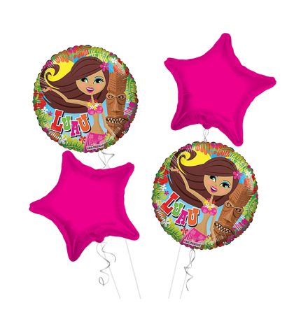 Luau Hula Girl Happy Birthday Balloon Bouquet 4pc