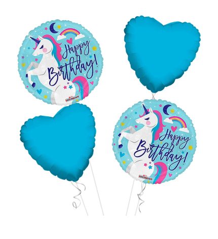 Unicorn Happy Birthday Balloon Bouquet 4pc