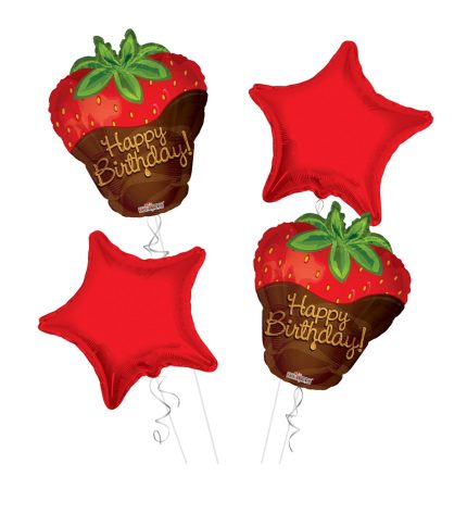 Strawberry Chocolate Happy Birthday Balloon Bouquet 4pc