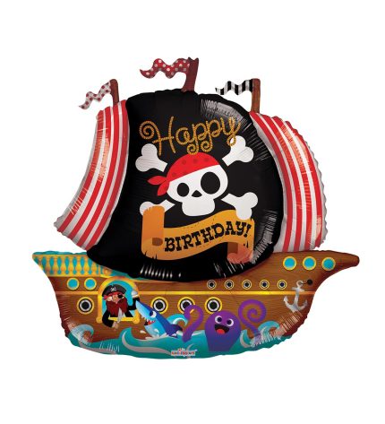 Pirate Ship Happy Birthday Jumbo Foil Balloon, 36 Inch