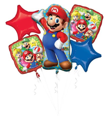 Super Mario Bros. Birthday Foil Bouquet of Balloons - 5pcs