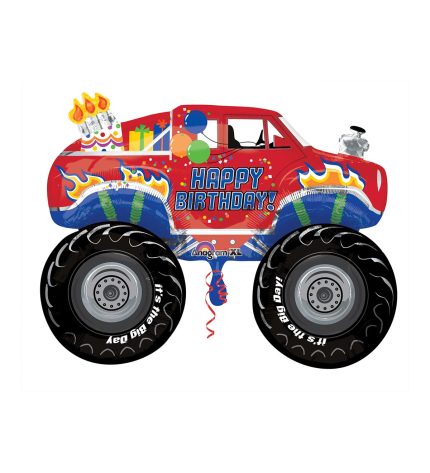 Monster Truck Happy Birthday Super Shape Jumbo Foil Balloon, 30 Inch