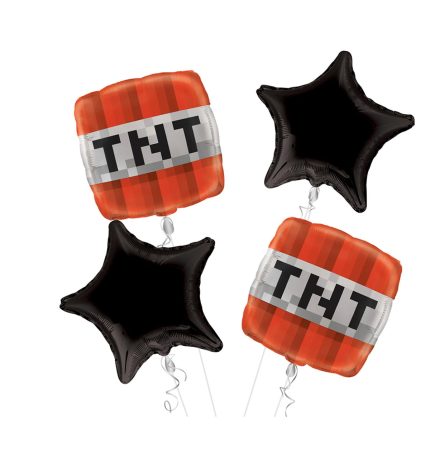 Minecraft TNT Happy Birthday Balloon Bouquet 4pc